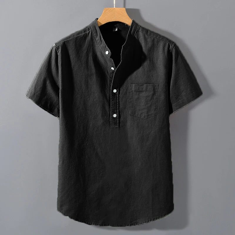 Camisa Casual de Lino para Verano – Cuello Mao
