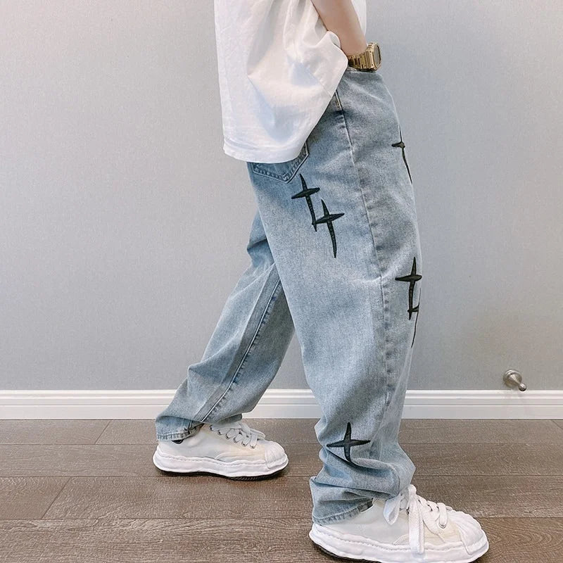 Jeans Baggy "Gothic Cross" – Denim Lavado Estilo Streetwear Retro