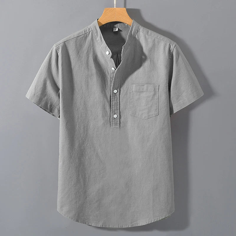 Camisa Casual de Lino para Verano – Cuello Mao