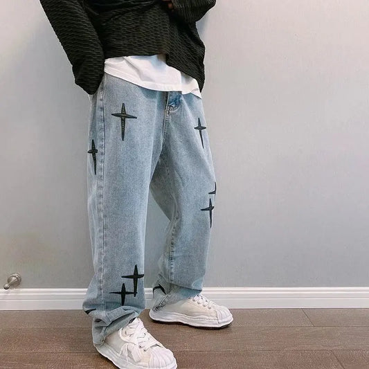 Jeans Baggy "Gothic Cross" – Denim Lavado Estilo Streetwear Retro